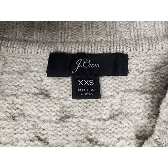 J Crew Cable Knit Patchwork Wool Blend Round Neck Long Sleeve Sweater Gray XXS - Picture 9 of 10